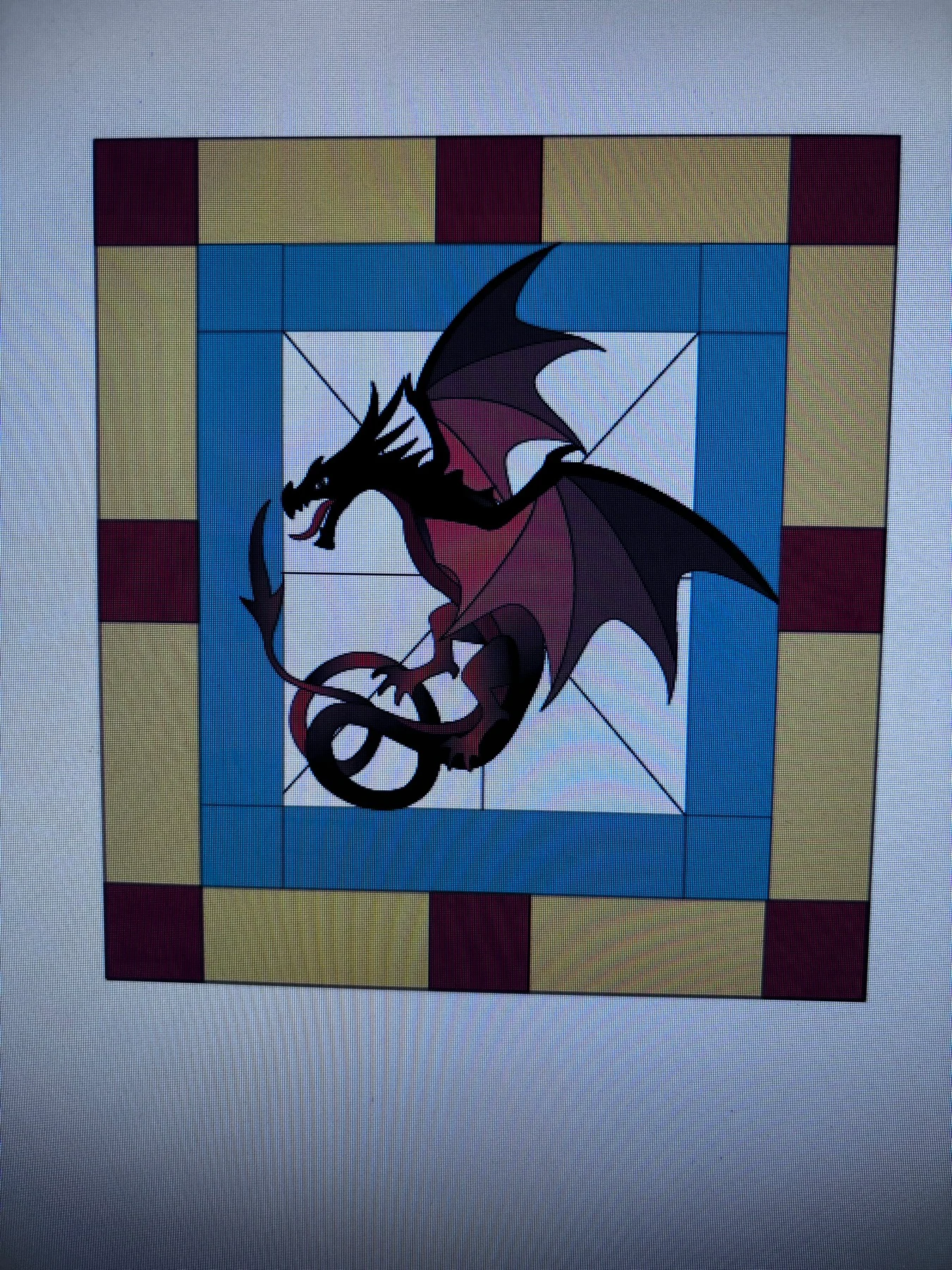 Alternate dragon design with blue, gold and red borders
