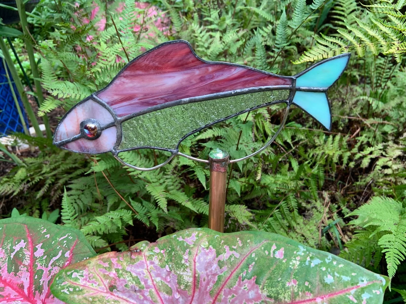 Purple fish garden stake — original photograph