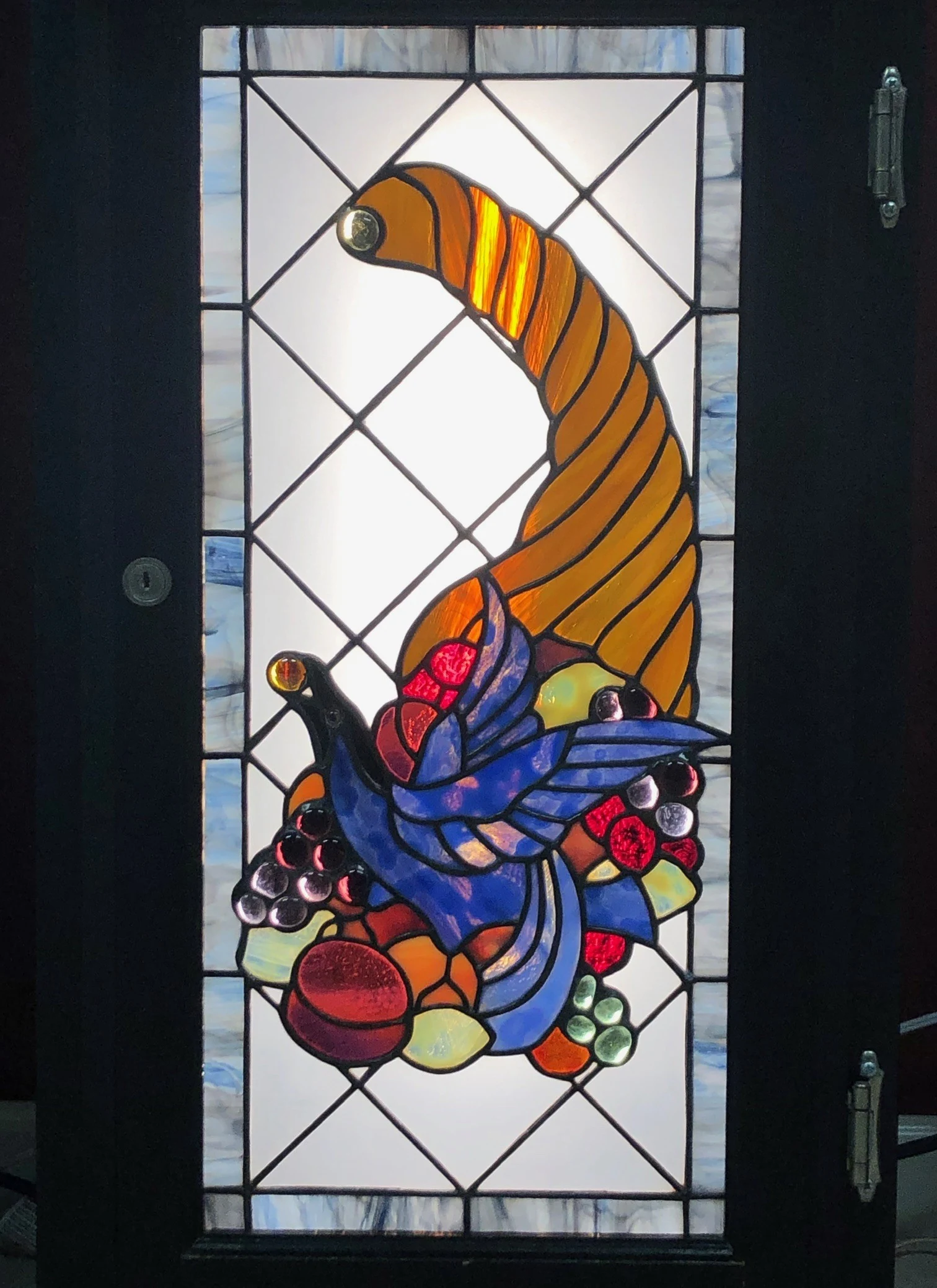 The finished blue bird & cornucopia panel