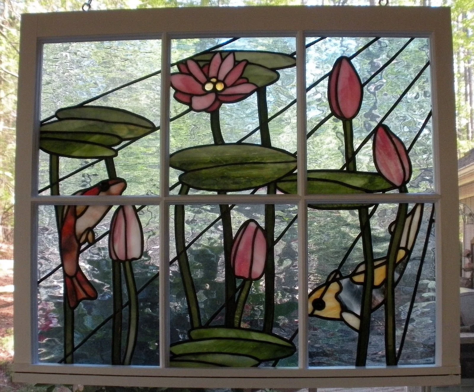 Water lilies & koi window — original photograph