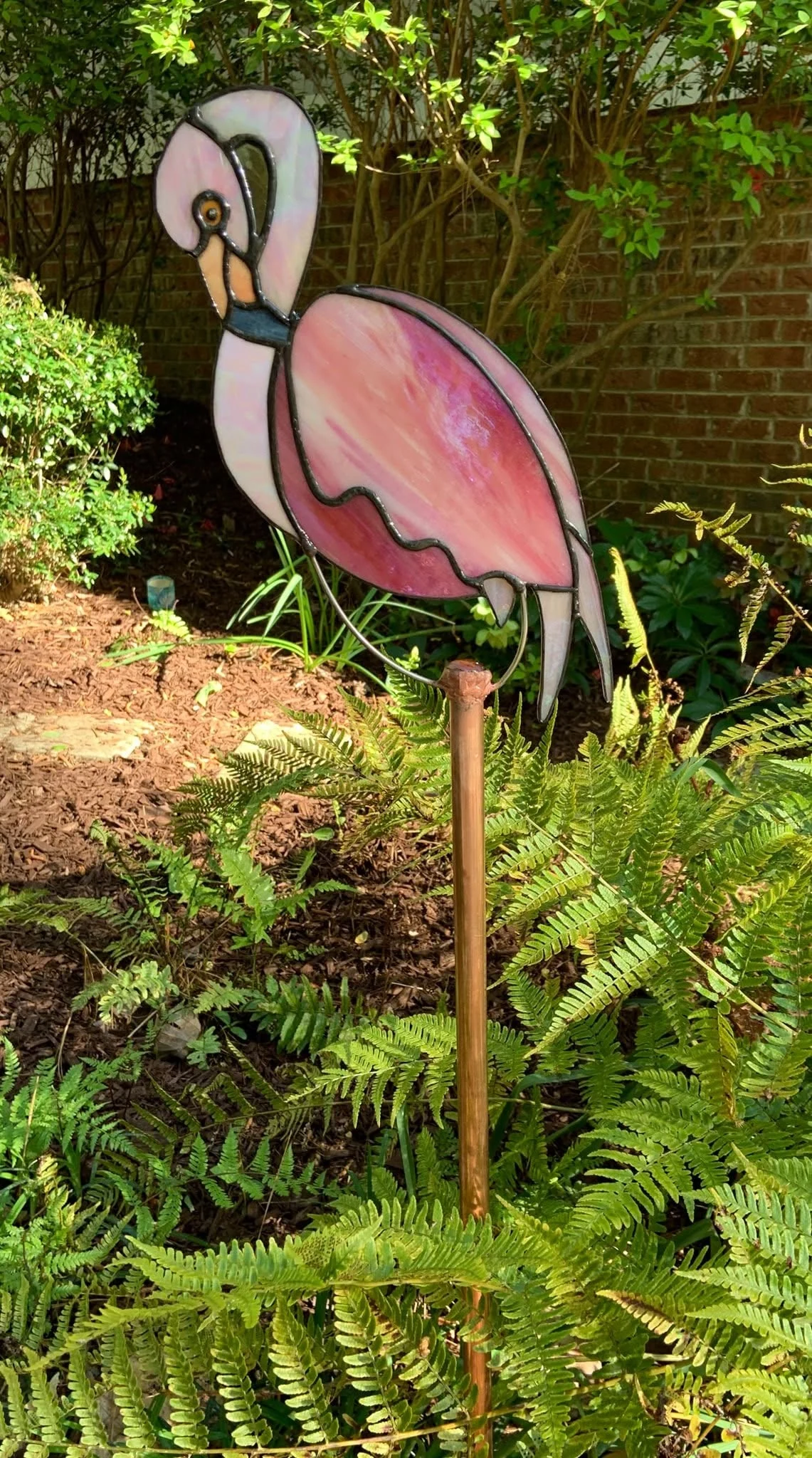 The finished flamingo in the garden