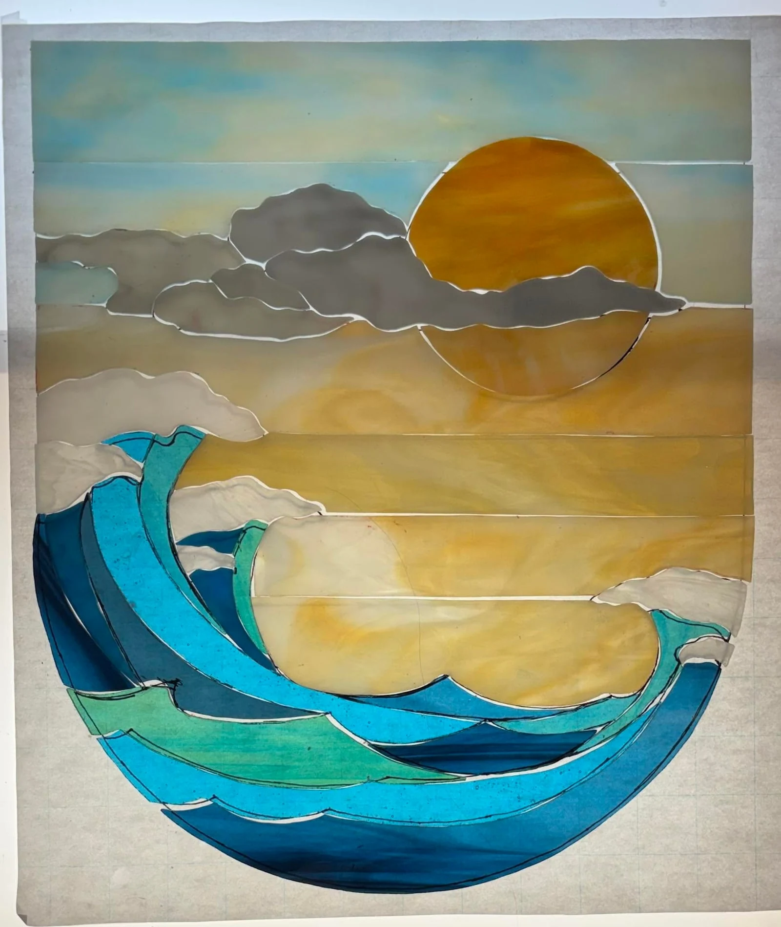 Sun and wave glass layout without its display stand
