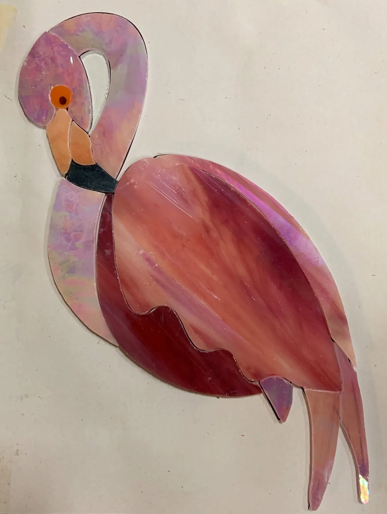 Flamingo glass layout on the work surface
