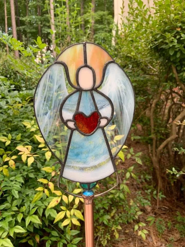 Angel with heart garden stake — original photograph